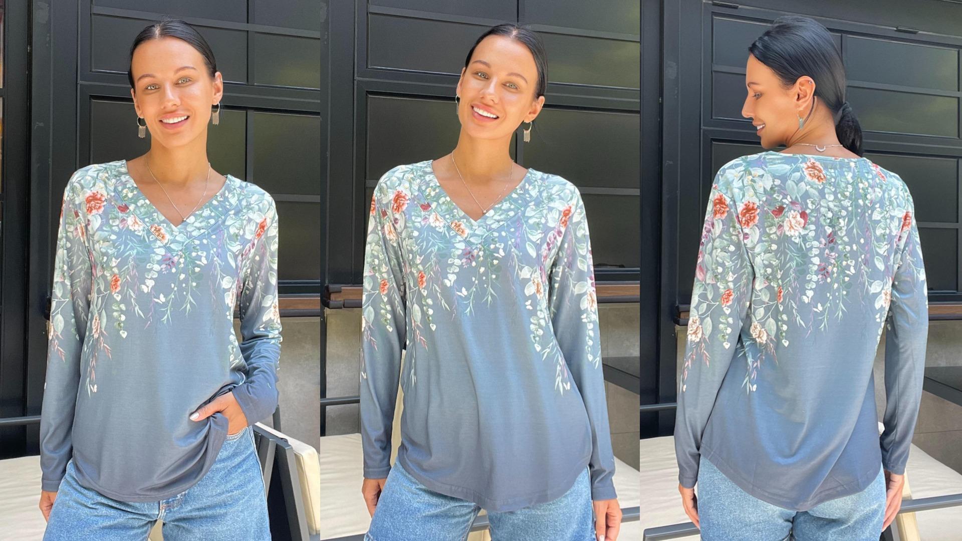 トップス long blouse tee pois Zeagoo Womens Tops Long Sleeve Fall Shirts V Neck Boho Floral